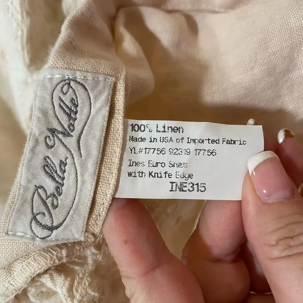 Bella Notte Two Euro Shams Ines Linen With Knife Edge Lace Embroidered Tie Backs
